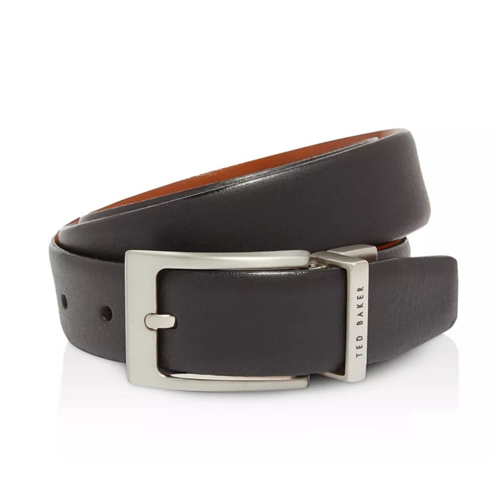 Ted Baker Karmer Black reversible Top Grain Leather Belt Silver Buckle Sz 32